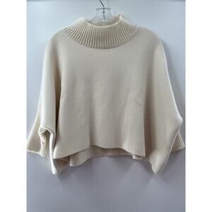 Kerisma Women's Ivory Angora Blend Ribbed Mock Neck Cropped Poncho Sweater OS